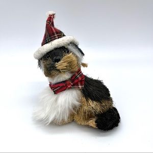Bottle Brush Dog w/ Santa Hat Christmas Ornament New